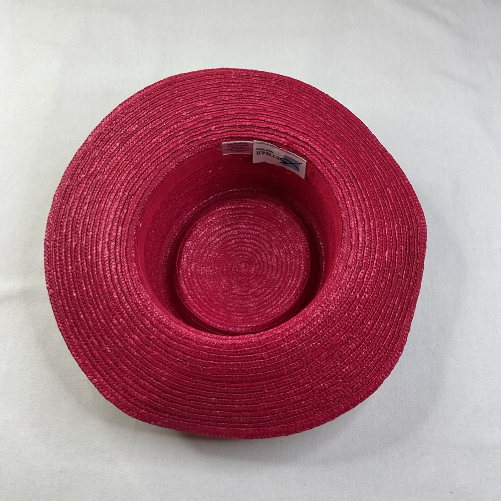 Betmar New York Straw Boater Sun Hat Magenta Pink Wide Brim Bow Summer J165 - Picture 5 of 6